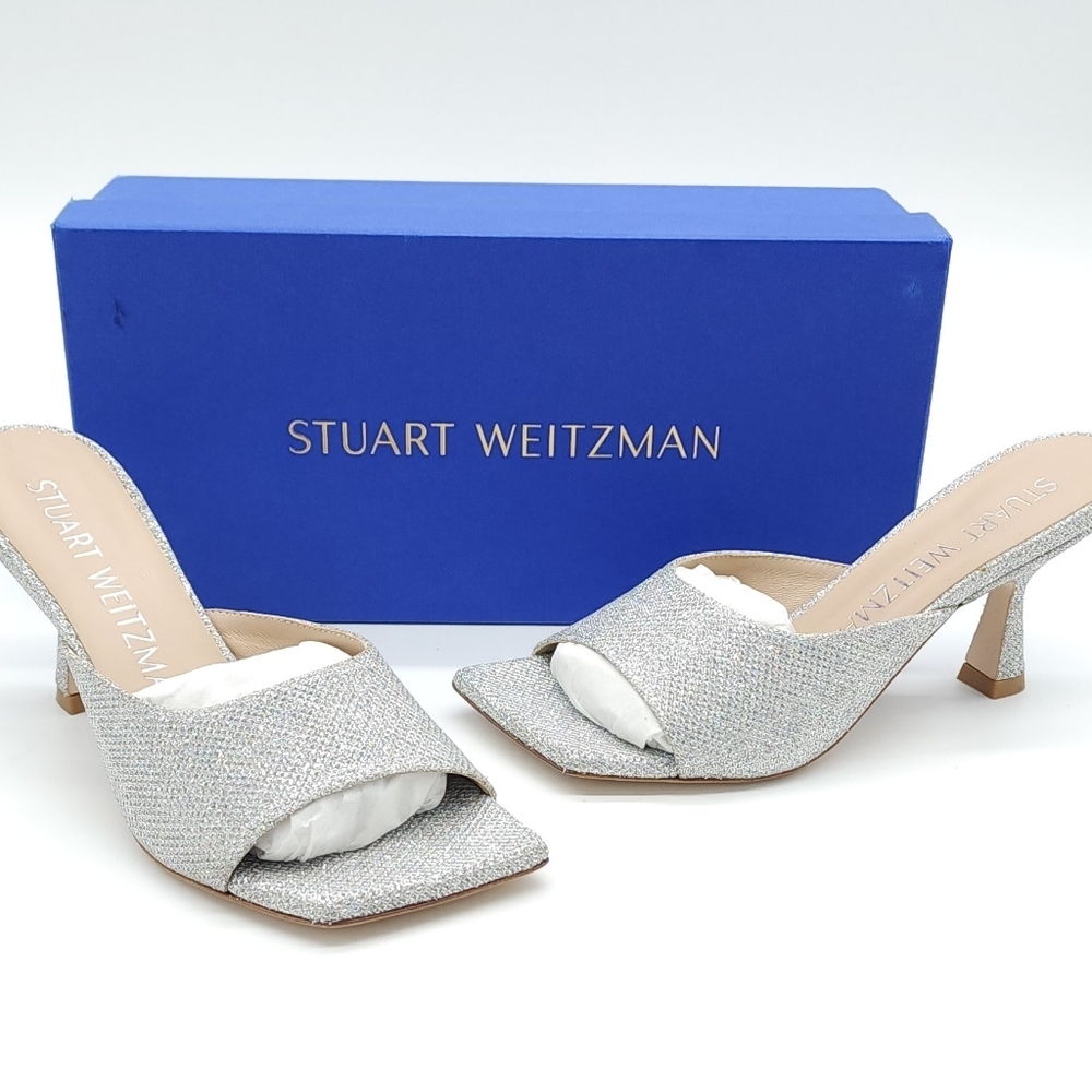 Stuart Weitzman Tia 75 Crystal Sandal Open Square Toe Blingy Size 6